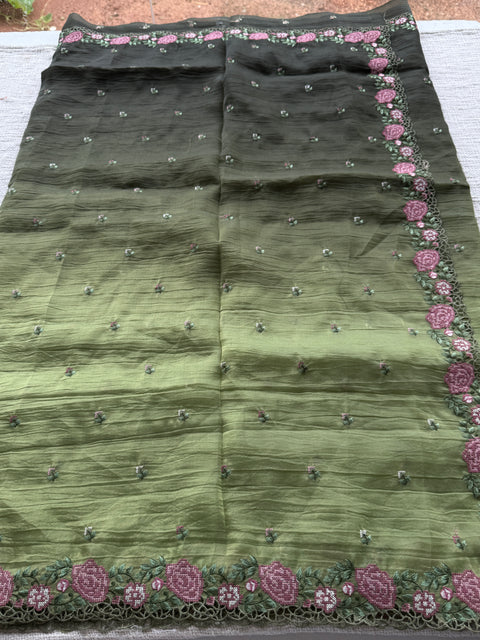 Cut work Crushed Gucchi silk saree