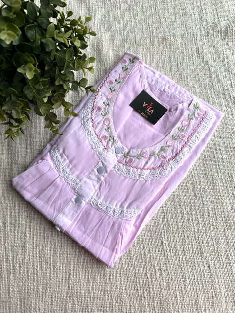 L size soft cotton emb nighty-Pink