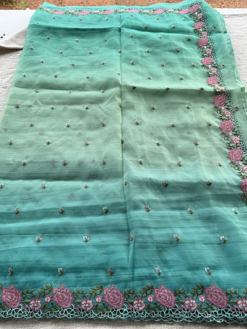 Cut work Crushed Gucchi silk saree