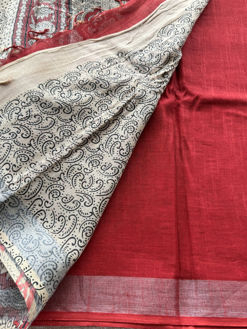 Printed linen cotton saree