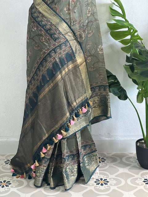 Kalamkari printed Desi Tussar silk saree