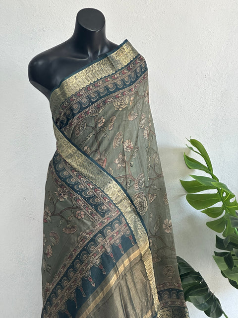 Kalamkari printed Desi Tussar silk saree