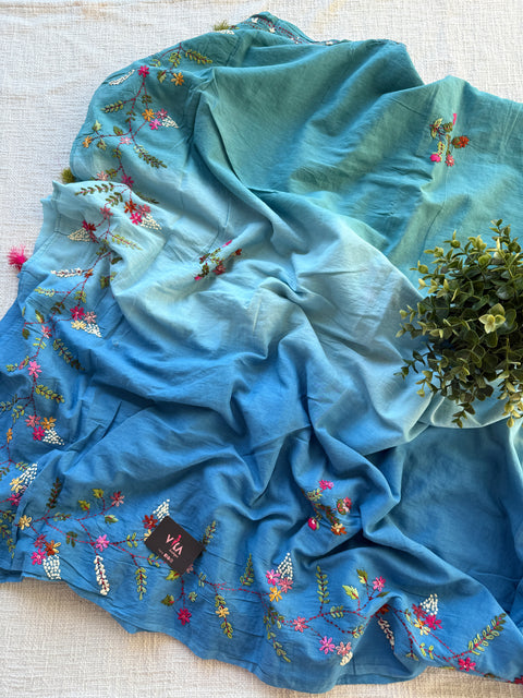 Hand emb 3D mul cotton saree