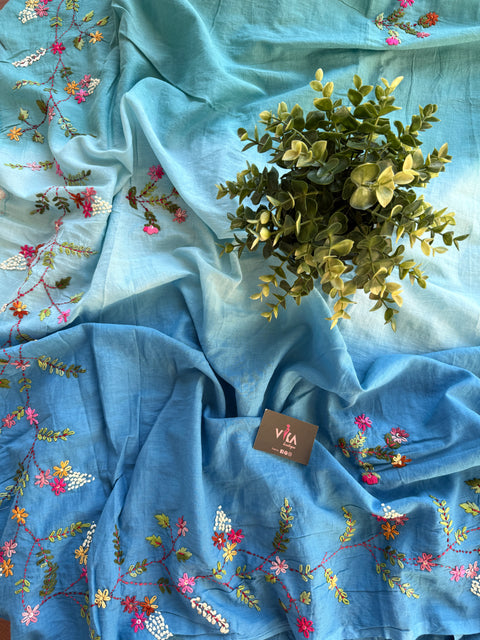 Hand emb 3D mul cotton saree