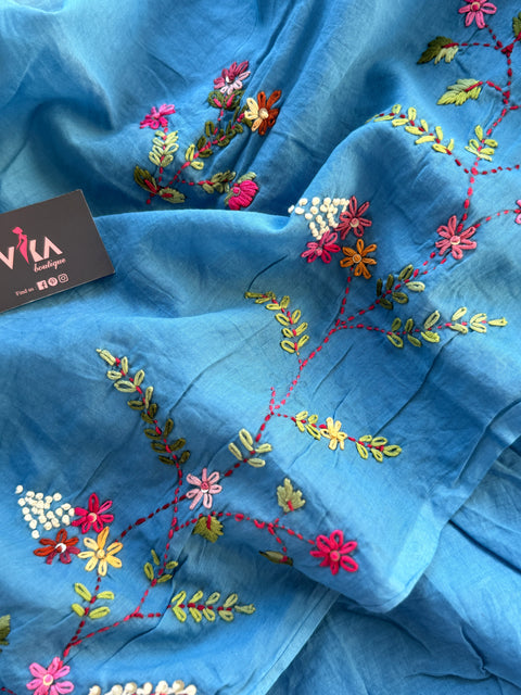 Hand emb 3D mul cotton saree
