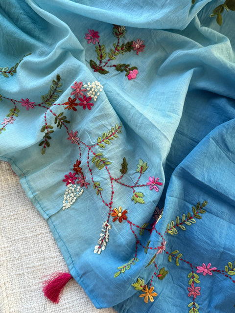 Hand emb 3D mul cotton saree