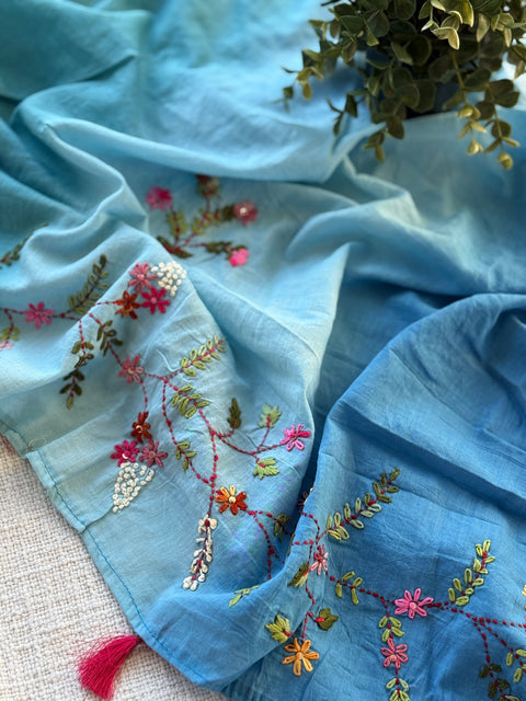 Hand emb 3D mul cotton saree