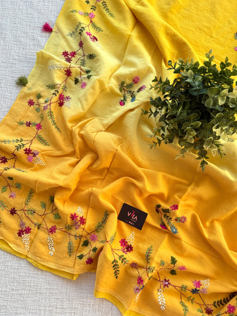 Hand emb 3D mul cotton saree