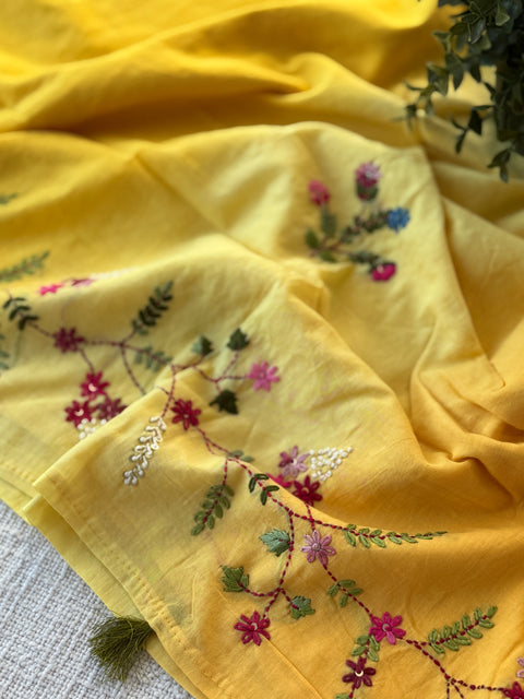 Hand emb 3D mul cotton saree
