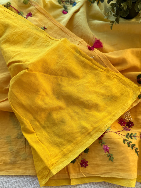 Hand emb 3D mul cotton saree