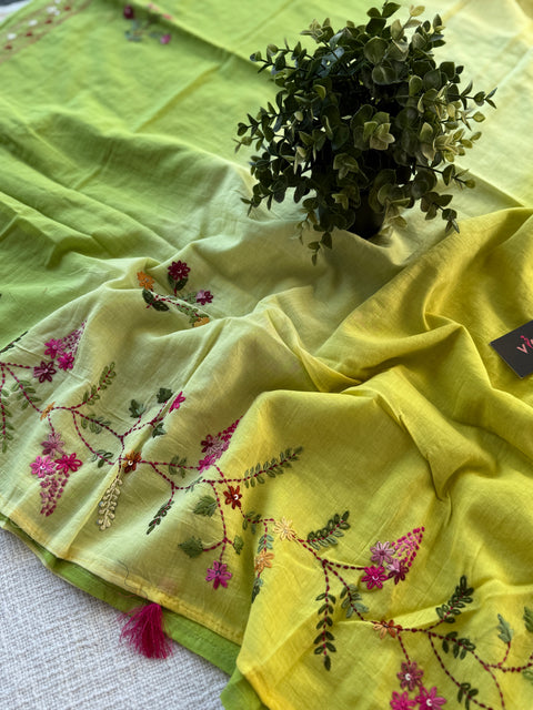 Hand emb 3D mul cotton saree