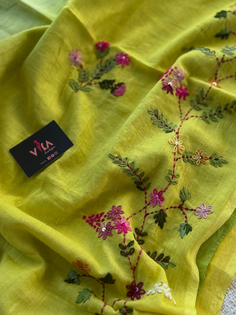 Hand emb 3D mul cotton saree