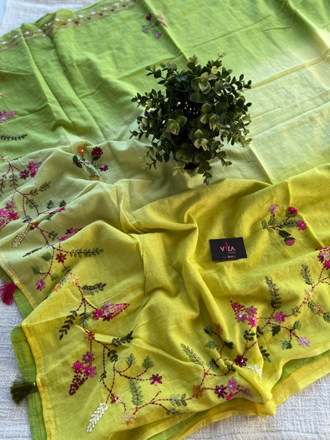 Hand emb 3D mul cotton saree