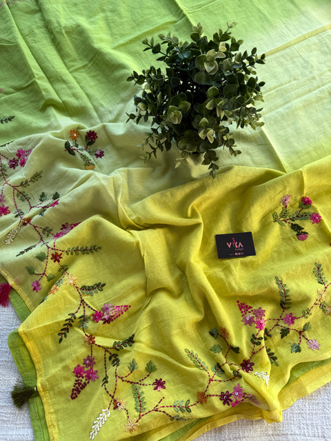 Hand emb 3D mul cotton saree