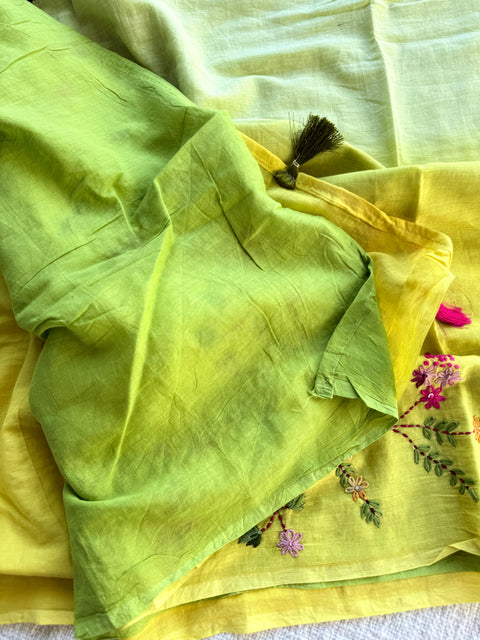 Hand emb 3D mul cotton saree
