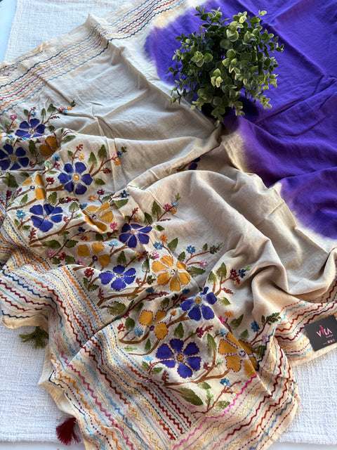 Hand emb 2D mul cotton saree