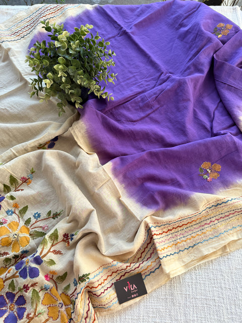 Hand emb 2D mul cotton saree