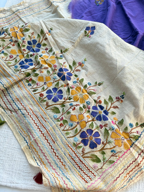 Hand emb 2D mul cotton saree