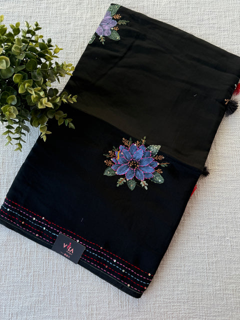 Hand emb mul chanderi saree