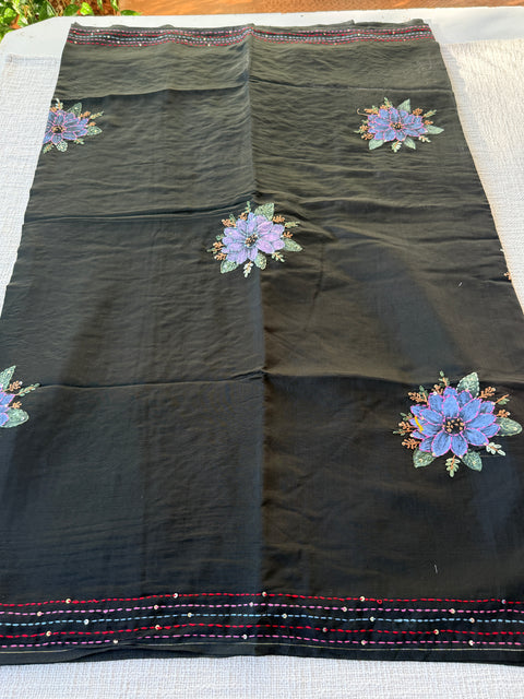 Hand emb mul chanderi saree