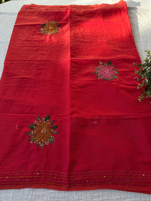Hand emb mul chanderi saree