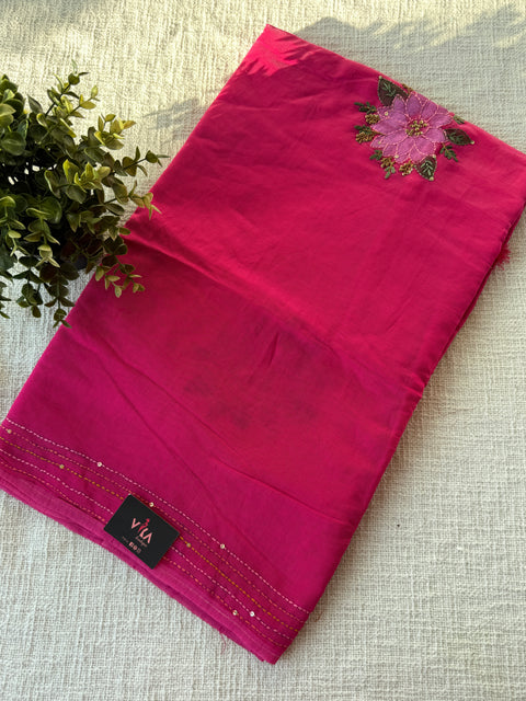 Hand emb mul chanderi saree