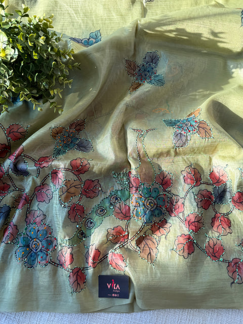 Hand Emb shimmer tissue saree