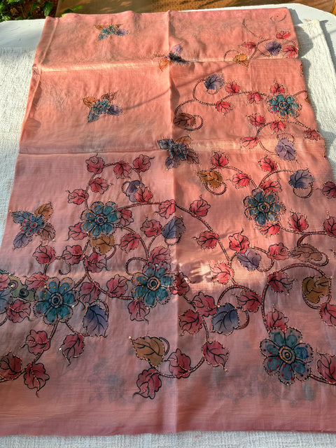 Hand Emb shimmer tissue saree