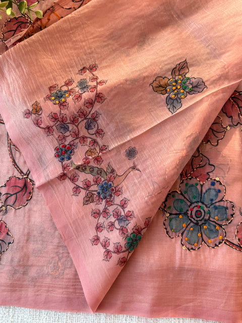 Hand Emb shimmer tissue saree