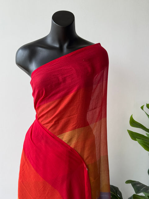 Colourful mul cotton saree - Red