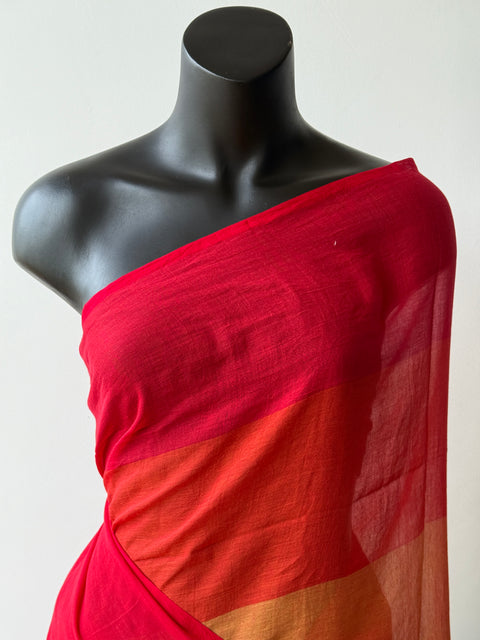 Colourful mul cotton saree - Red