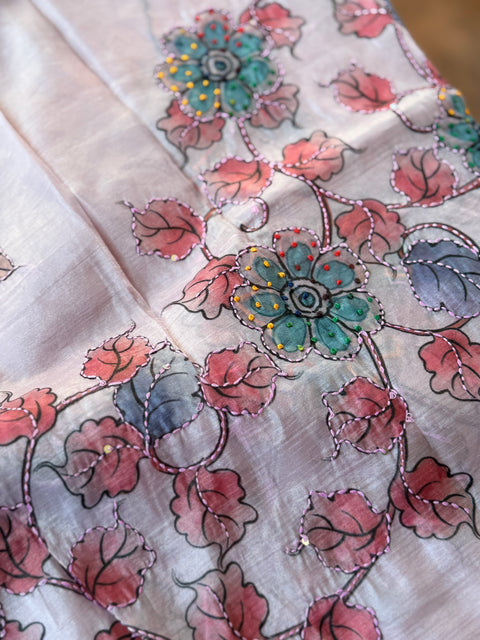 Hand Emb shimmer tissue saree