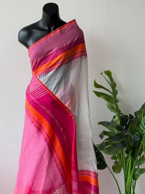 Vikhadi White pink cotton saree