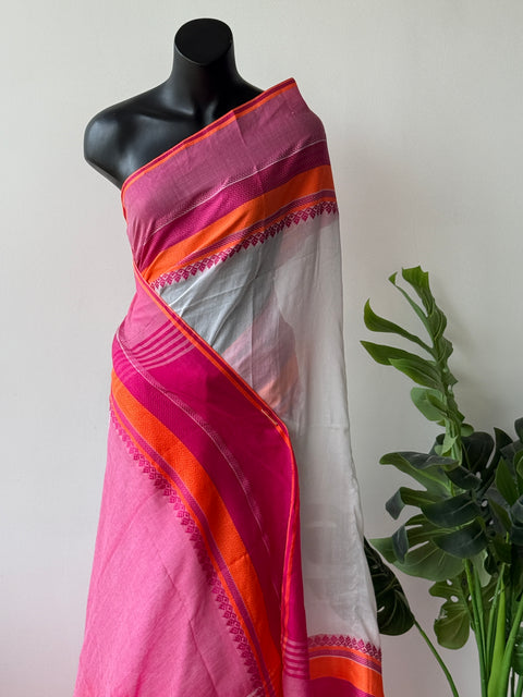 Vikhadi White pink cotton saree