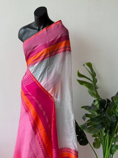 Vikhadi White pink cotton saree