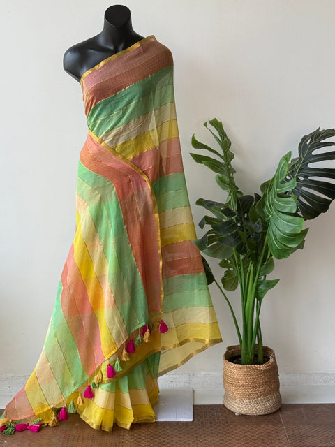 Multi-striped mul cotton saree