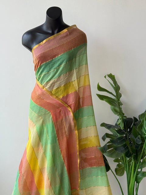 Multi-striped mul cotton saree