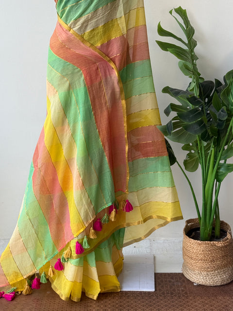 Multi-striped mul cotton saree