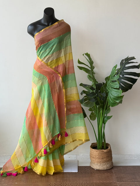 Multi-striped mul cotton saree