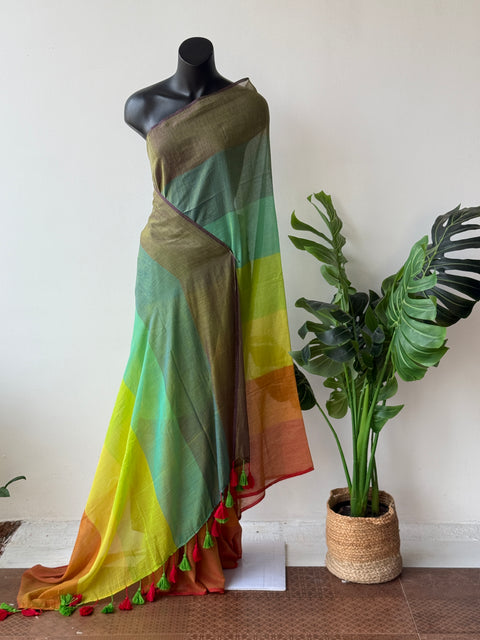 Colourful mul cotton saree