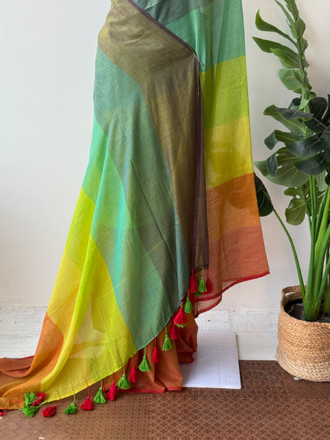 Colourful mul cotton saree