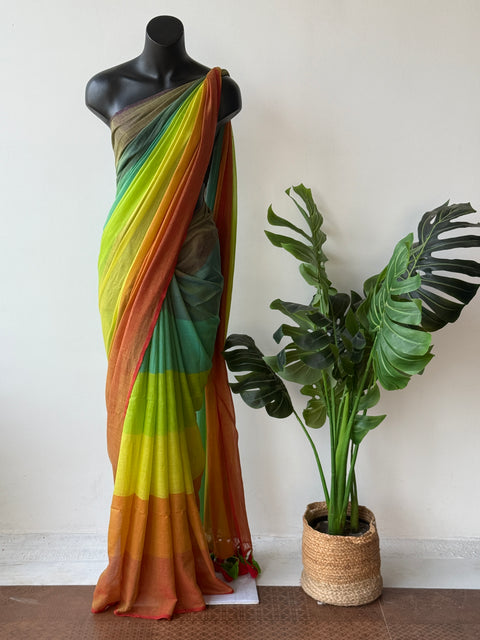 Colourful mul cotton saree