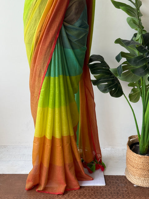 Colourful mul cotton saree