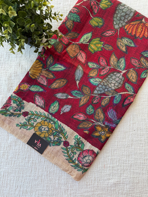 Kalamkari printed satin crepe saree