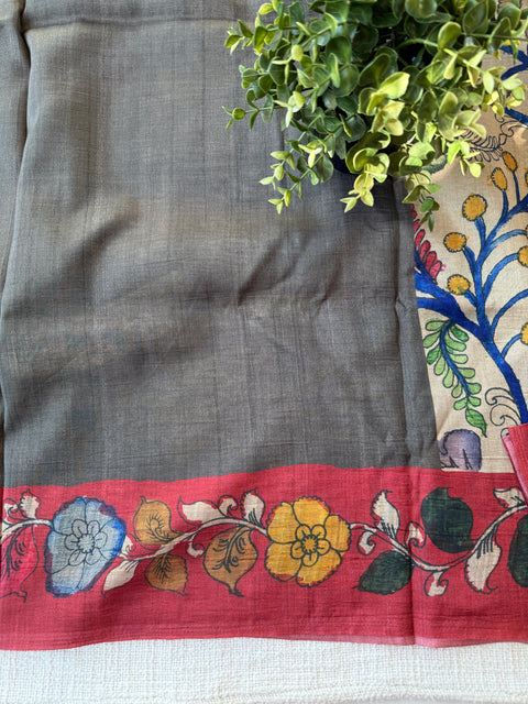 Kalamkari printed satin crepe saree