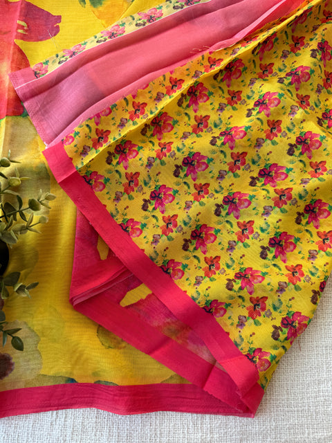 Digital printed satin crepe saree