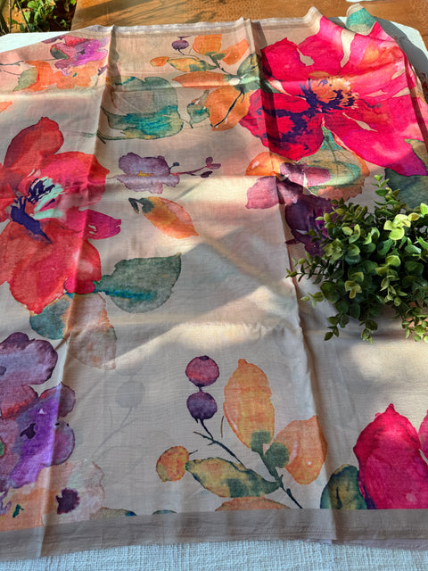 Digital printed satin crepe saree