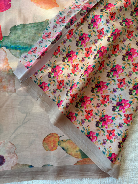 Digital printed satin crepe saree