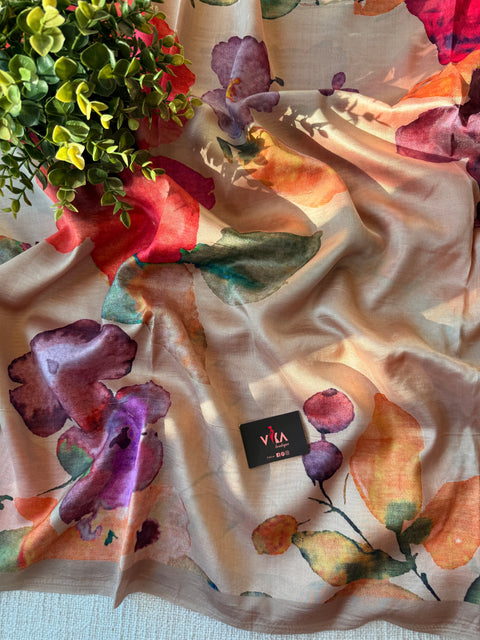Digital printed satin crepe saree