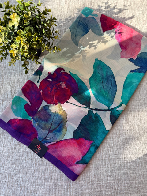 Digital printed satin crepe saree